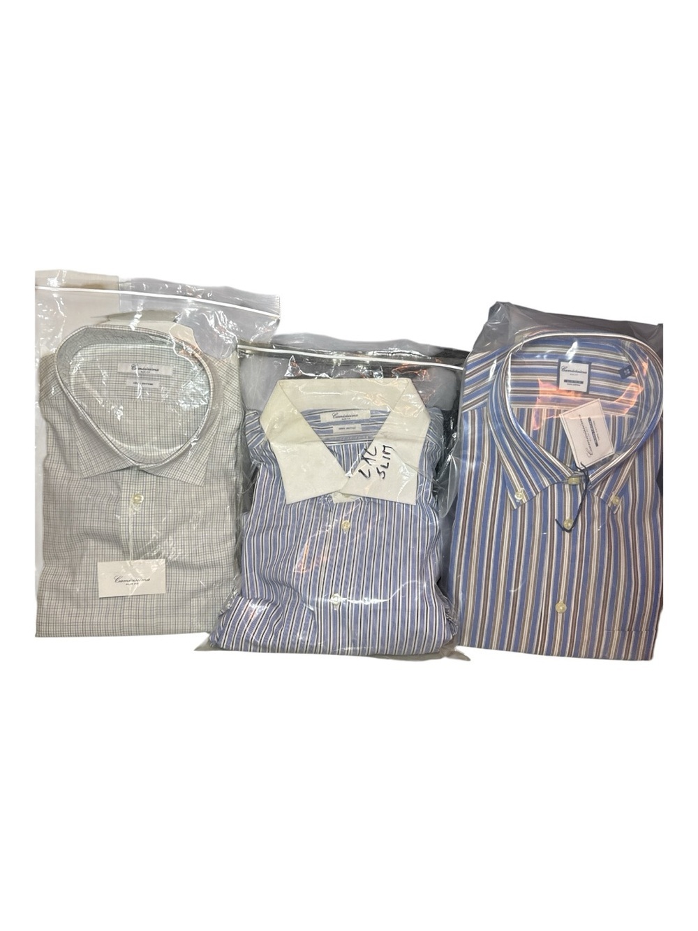 NEW! Camicissima LOT OF 3 Long Sleeve Striped Dress Shirts 18.5 Slim Fit